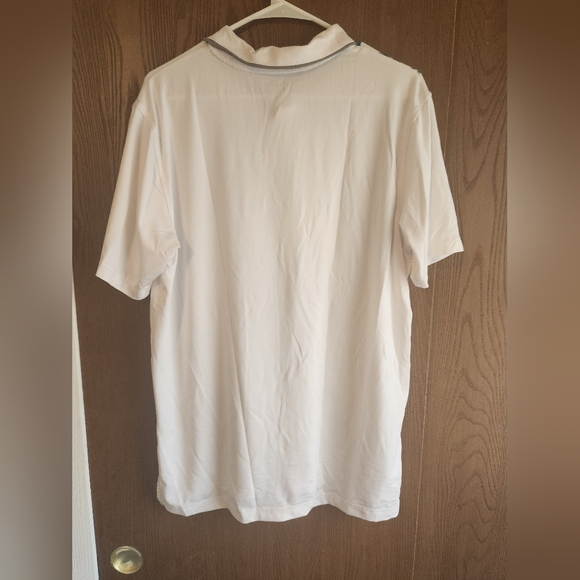 Falls Creek White Polo with Blue Hexagon Design - Picture 3 of 3